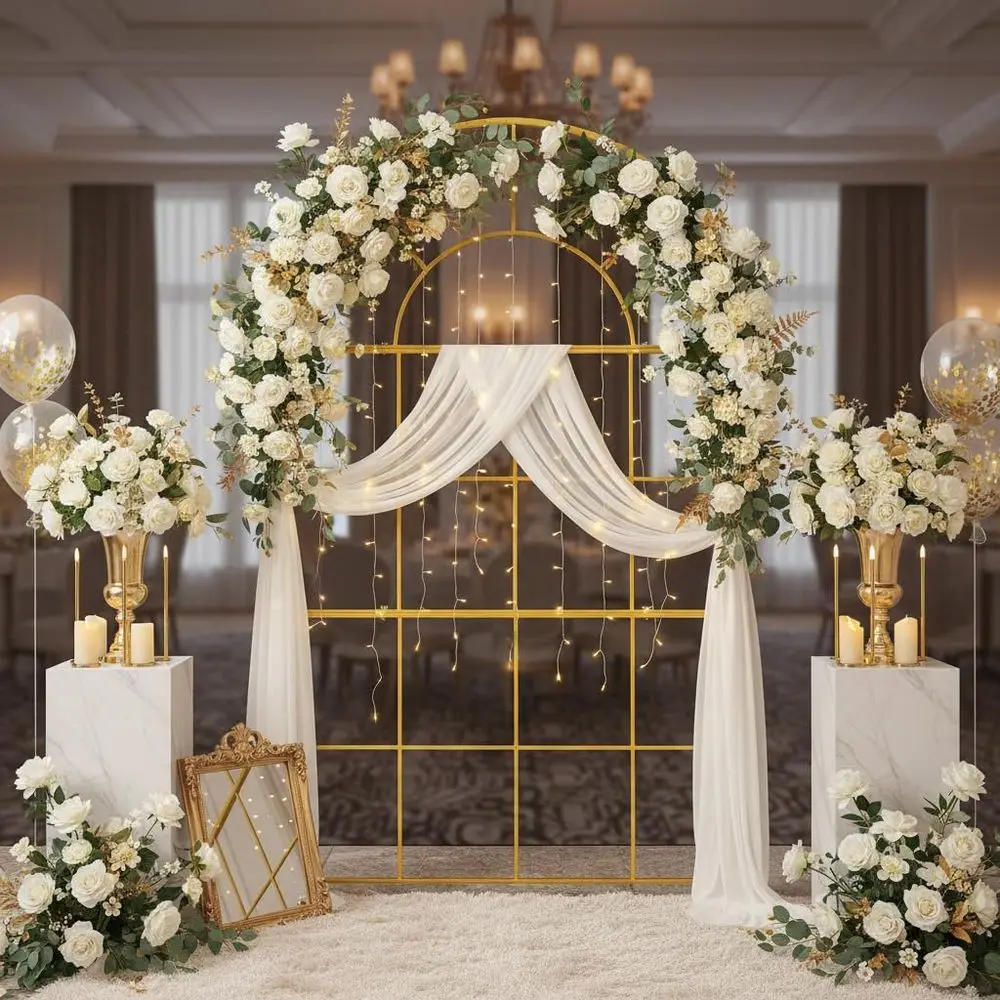 أقواس زفاف معدنية ذهبية، ديكور - مراجعة Wedding Balloon Arch وسعره